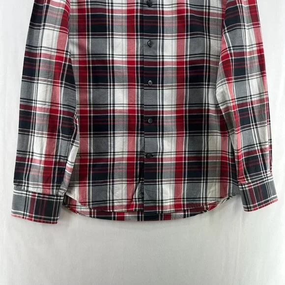 Express Shirt Mens M 15-15.5 Fitted Plaid Button Up Long Sleeve Cotton Red Gray - Picture 4 of 11